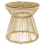Round Rattan Side Table with Glass Top for Garden Patio and Balcony by Outsunny