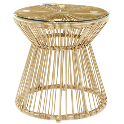 Round Rattan Side Table with Glass Top for Garden Patio and Balcony by Outsunny