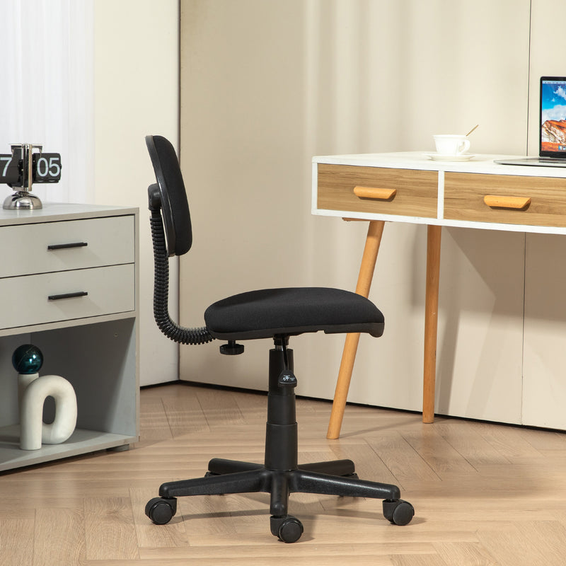 Compact Armless Office Chair with Swivel Base Ideal for Home or Study Desk, Black