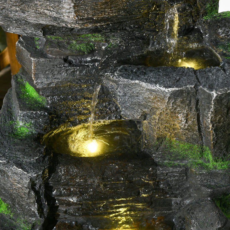 Dark Grey Garden Water Feature with LED Lights for Outdoor Decor by Outsunny