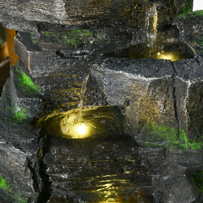 Dark Grey Garden Water Feature with LED Lights for Outdoor Decor by Outsunny