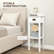 Slim Bedside Table Set with Drawer and Shelf for Small Spaces White Homcom