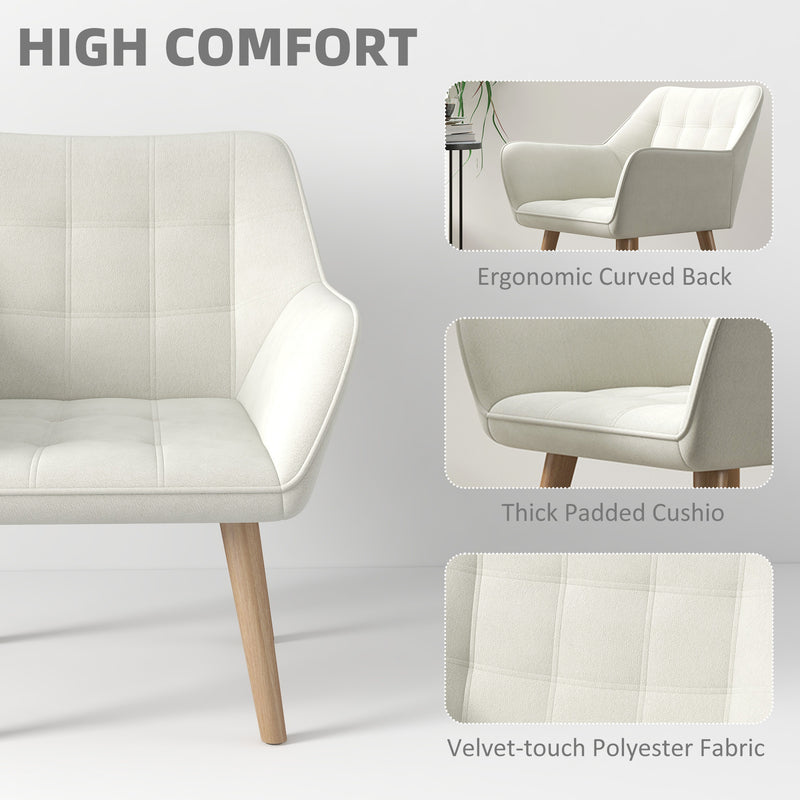 Cream White Accent Armchair with Wide Arms Slanted Back and Wooden Legs by Homcom