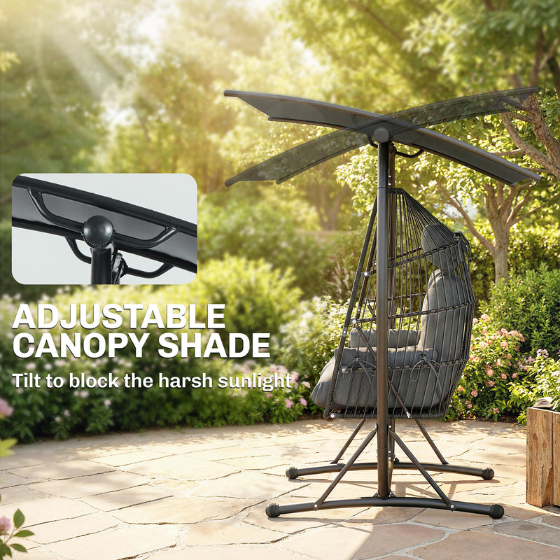 Double Hanging Egg Chair with Canopy & Cushions for Outdoor Relaxation - Patio or Garden Use - Grey