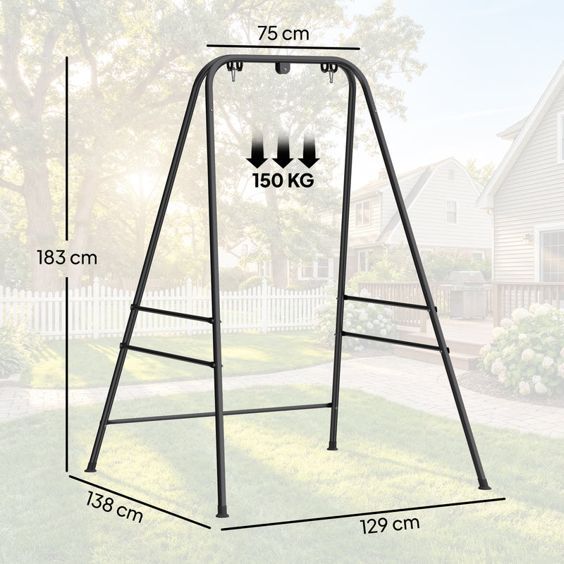 Hammock Chair Stand for Indoor or Outdoor Relaxation with Adjustable Height Black AOSOM