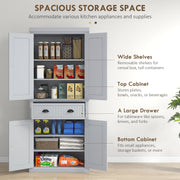 Freestanding Kitchen Storage Cabinet With Shelves And Drawers For Home Organisation Grey