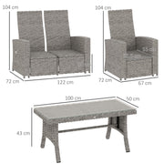 4 Piece Rattan Garden Furniture Set Navy Blue With Glass Table by Outsunny