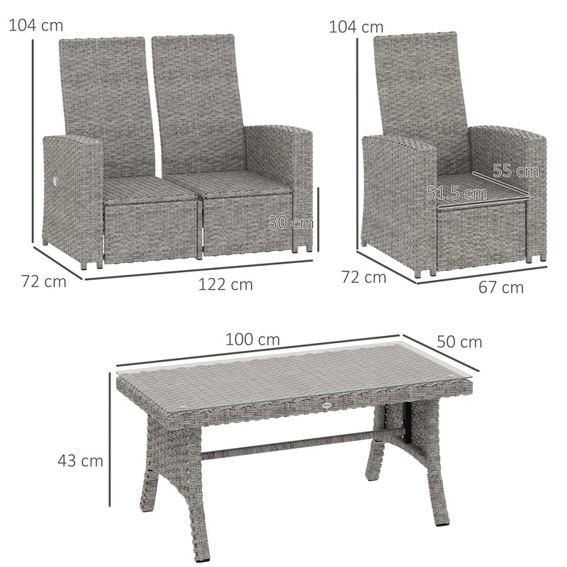 4 Piece Rattan Garden Furniture Set Navy Blue With Glass Table by Outsunny