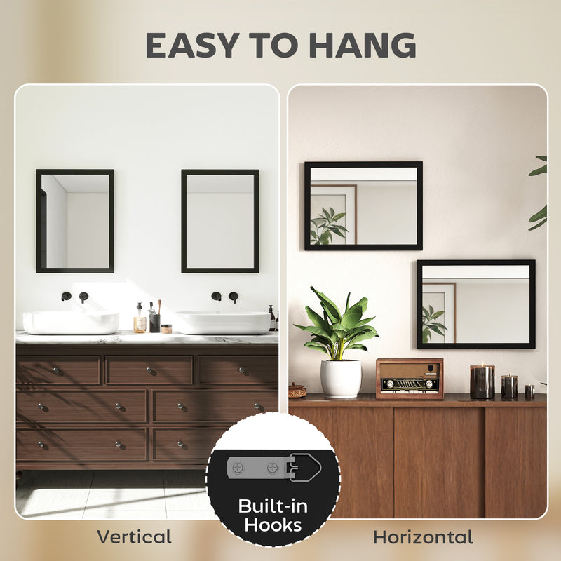 HOMCOM Wall Bathroom Mirror, 30 x 40 cm Wall-Mounted Mirror for Living Room, Bedroom, Hallway, Set of 2, Black AOSOM