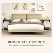 Set of 2 Bedside Tables with Drawer and Shelf for Organised Bedroom Storage Light Green Oak AOSOM