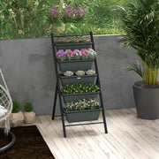 Grey 5 Tier Vertical Garden Planter Stand With Containers For Vegetables And Flowers