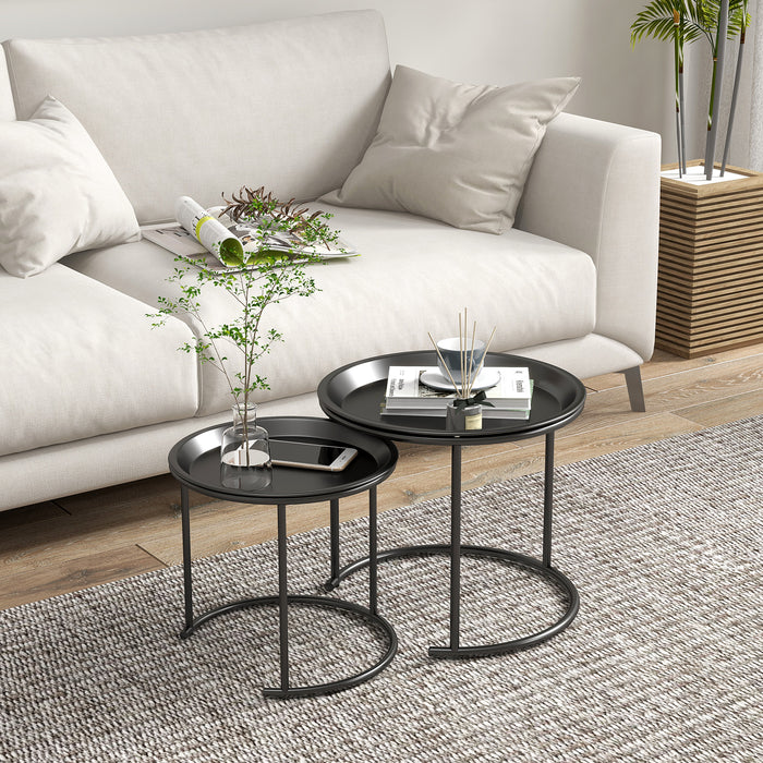 White Nesting Side Tables Set of 2 with Removable Tray Tops and Steel Frame