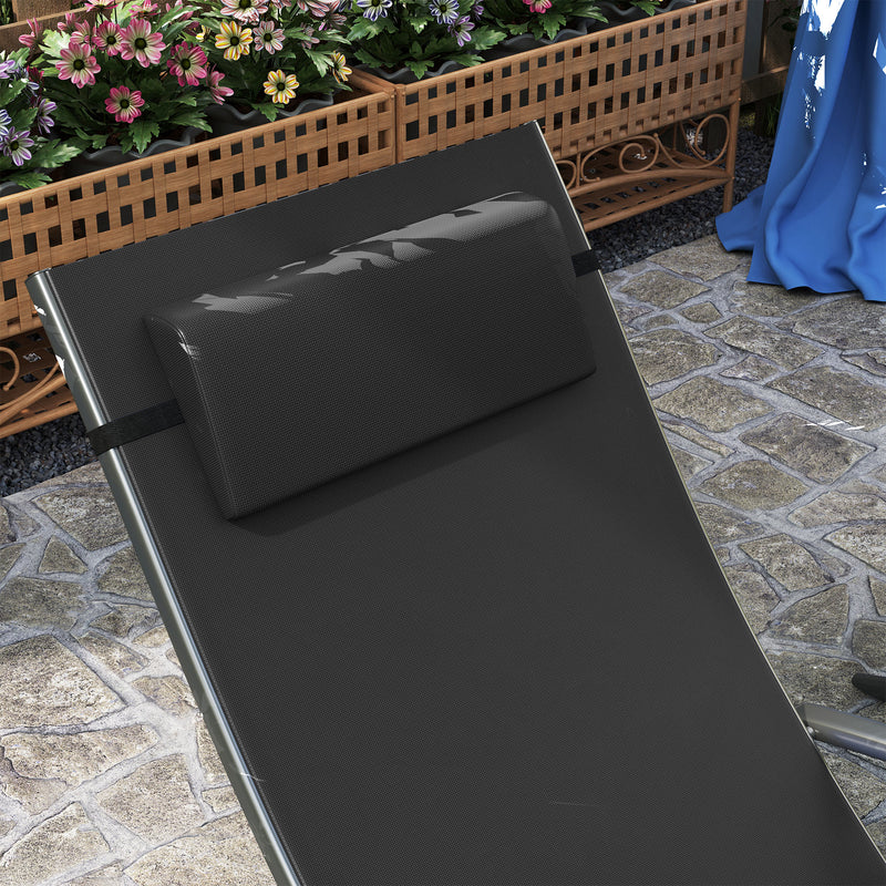 Set of 2 Black Folding Sun Loungers with Adjustable Recline and Pillows for Garden and Patio by Outsunny