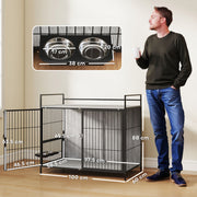 Large Dog Crate Furniture With Rotating Bowl Holder and Double Doors for Indoor Use, Grey