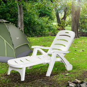 White 2 Piece Folding Sun Lounger Set With Wheels And 5 Position Reclining Backrest
