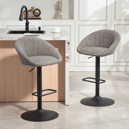 Set of Two Grey Upholstered Tub Bar Stools with High Back for Kitchen Island