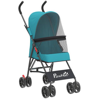 Pet Stroller for Small Dogs or Cats with Foldable Frame and Canopy Dark Green AOSOM