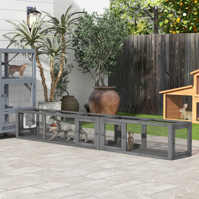 Extra Long Wooden Cat Tunnel 250cm With 8 Doors L Shape or Rectangle Outdoor Enclosure by PawHut