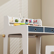 Kids Art Table and Chair Set with Storage Shelf and Drawers Ideal for Creative Play White AOSOM