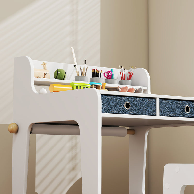 Kids Art Table and Chair Set with Storage Shelf and Drawers Ideal for Creative Play White AOSOM