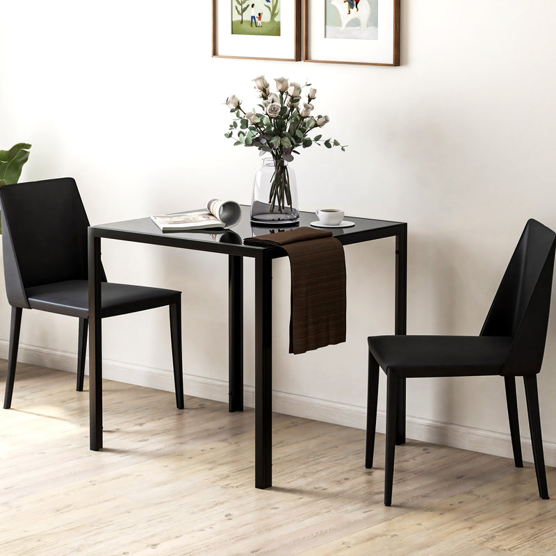 Square Glass Dining Table for Small Kitchens or Dining Rooms Seats 2 to 4 Black AOSOM