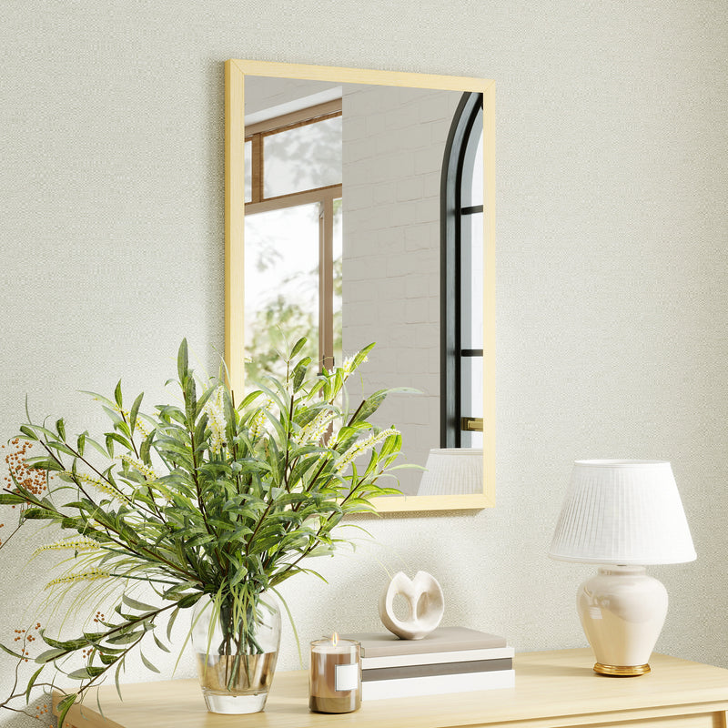 Rectangular Wall Mirror for Brightening and Enlarging Rooms Natural Wood Finish AOSOM