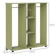 Green Double Open Wardrobe with Mobile Storage Shelves and 6 Wheels by HOMCOM