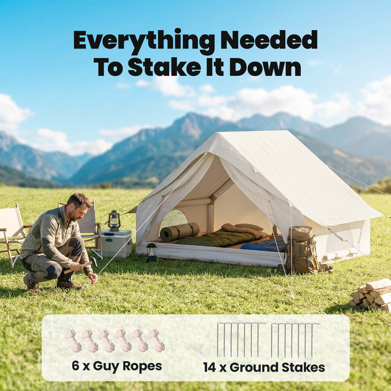 Inflatable Camping Tent For 2–4 People With Pump, Waterproof, Windproof, Beige