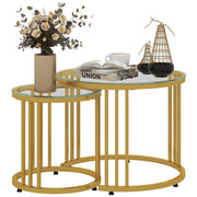 Set of 2 Nesting Round Coffee Tables with Tempered Glass Tops for Living Room, Gold Tone