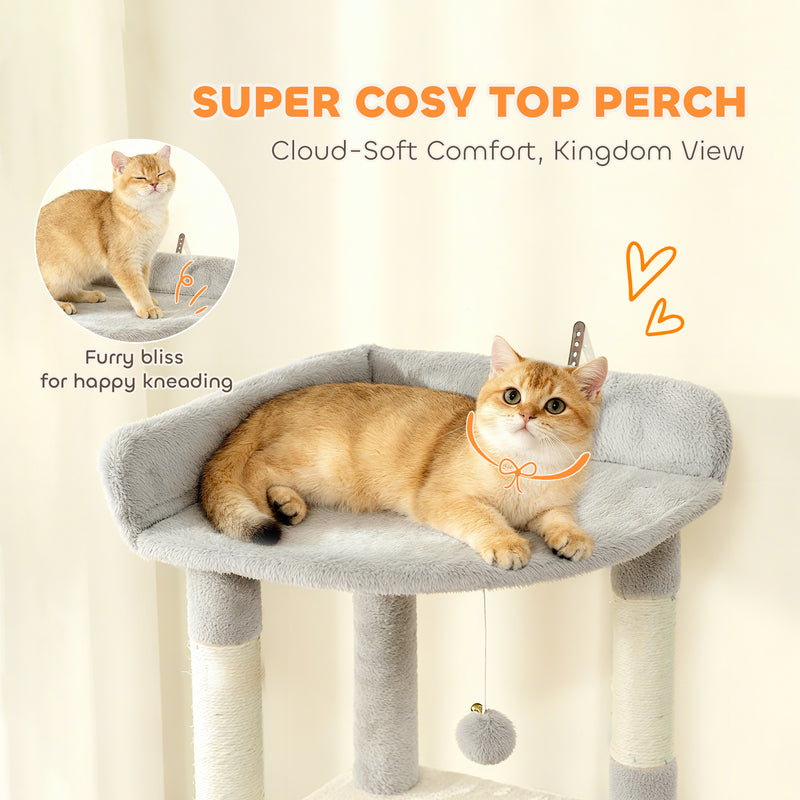 Large 170 cm Cat Tree Tower with Hammock Tunnel Condos and Scratching Posts Light Grey AOSOM