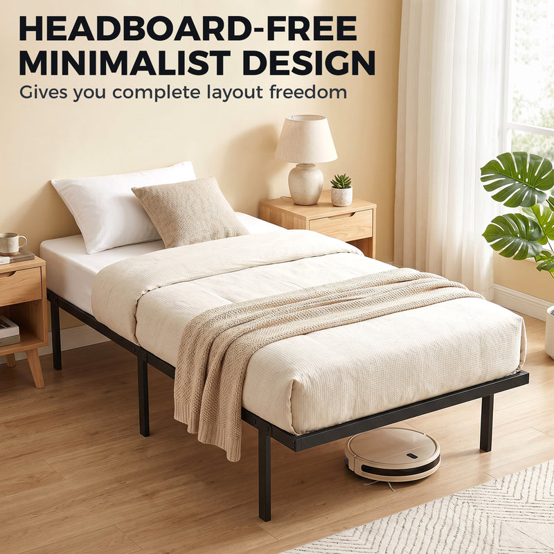 Black Single Metal Bed Frame with Quiet Anti-Squeak Design and Underbed Storage, 21 Stone Weight Capacity