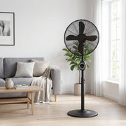 Pedestal Fan with Adjustable Height and Remote for Quiet Home Cooling Black AOSOM