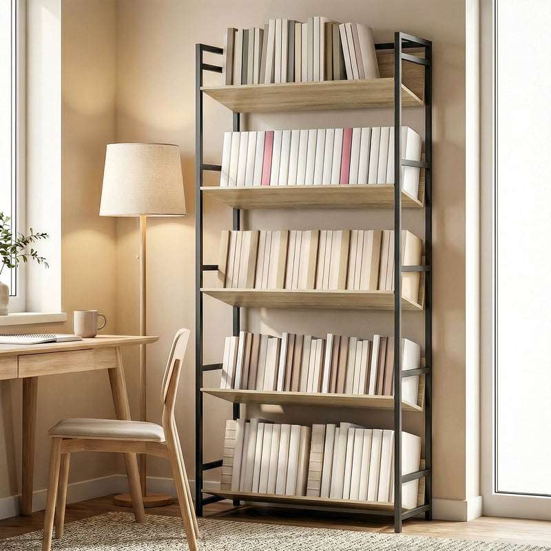 Bookcase Room Divider with 5 Shelves for Organised Storage Oak and Black