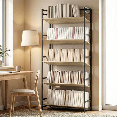 Bookcase Room Divider with 5 Shelves for Organised Storage Oak and Black AOSOM