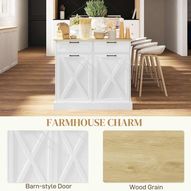 Kitchen Sideboard with Hidden Tilt Out Rubbish Bin and Storage Drawers White AOSOM