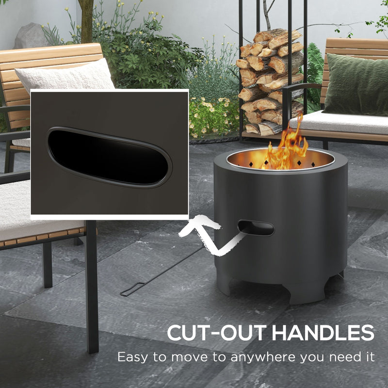 Smokeless 45cm Portable Fire Pit Wood Burning Bonfire Stove With Poker for Garden Camping by Outsunny