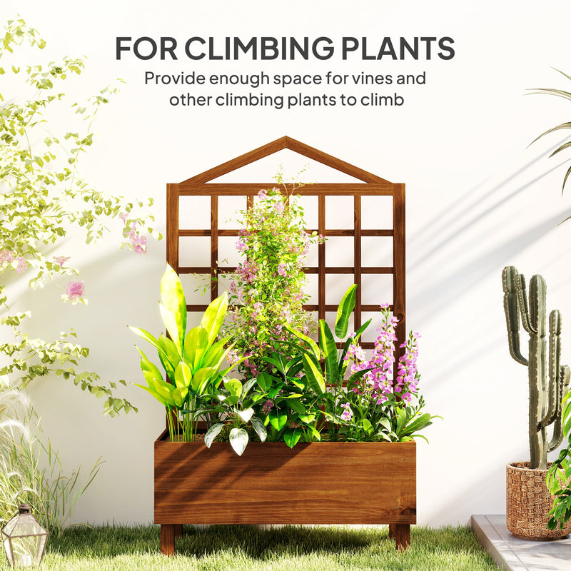 Brown Wooden Garden Planter with Trellis for Climbing Plants 90x43x150cm by Outsunny