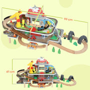 79 Piece Wooden Train Set with Crane and Helicopter Fun Mine Themed Track for Kids, Natural AOSOM