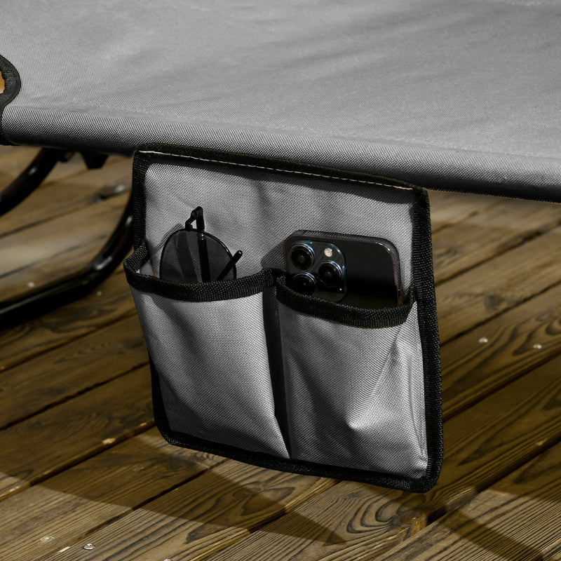 Set of Two Grey Folding Sun Loungers With Adjustable Backs and Sun Canopies by Outsunny