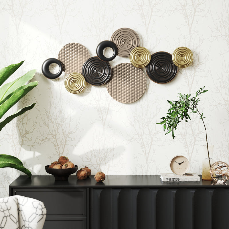 Modern Metal Wall Art With Abstract Multi Disc Design For Living Room Or Hallway, Gold