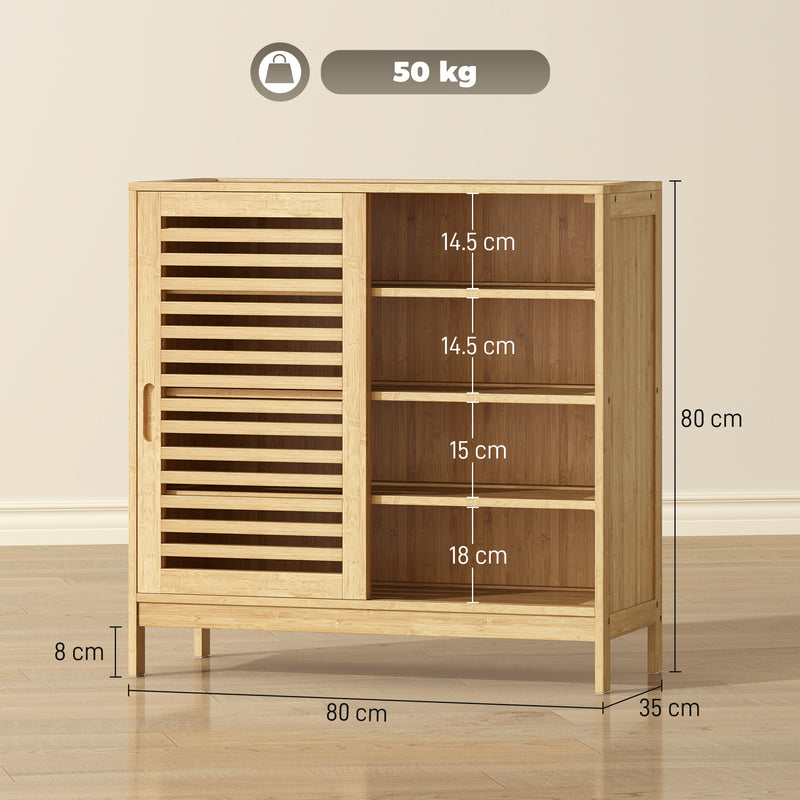 Hallway Shoe Cupboard with Sliding Louvered Doors, Recessed Handled, Adjustable Shelves, Natural