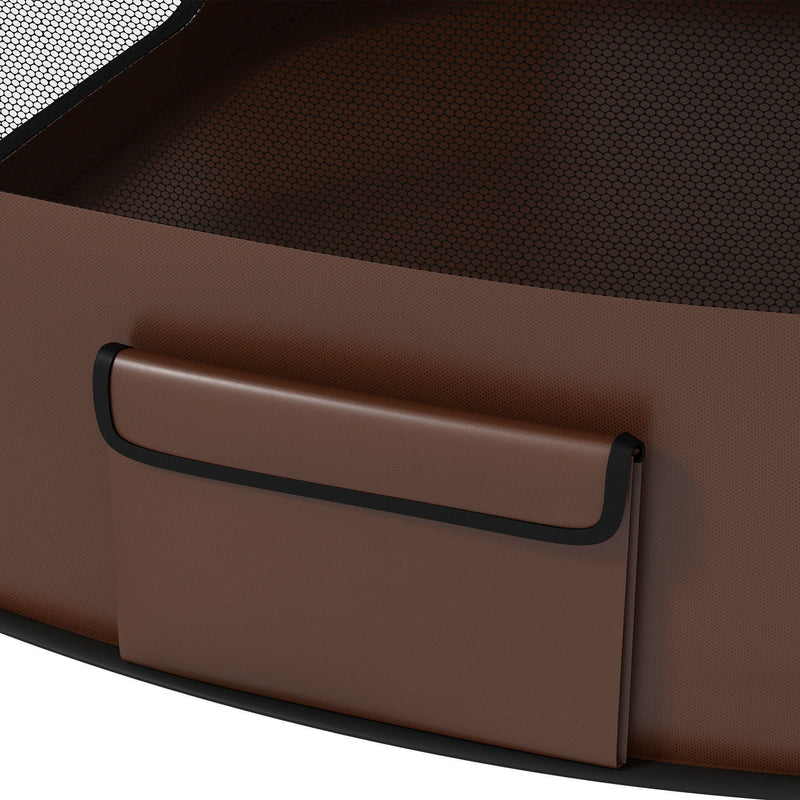 Foldable Dog Playpen with Carry Bag and Ground Stakes for Travel or Home Use, Brown