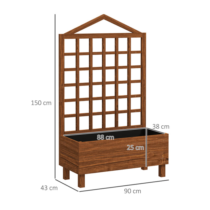 Brown Wooden Garden Planter with Trellis for Climbing Plants 90x43x150cm by Outsunny
