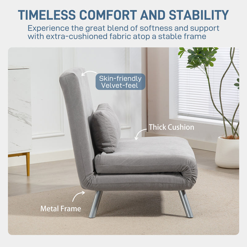 Single Sofa Bed with Velvet Feel Upholstery Ideal for Guests and Small Spaces Grey