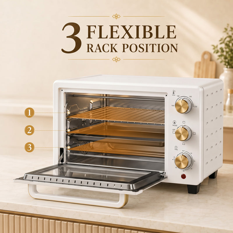 Compact Countertop Mini Oven for Small Kitchens with Easy Clean Tray White