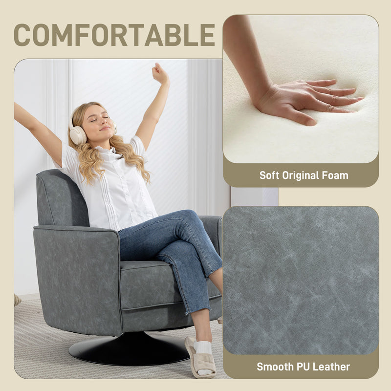 Swivel Accent Chair With Thick Upholstered Padding For Living Room Comfort Grey