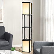 Modern Shelf Floor Lamp with Dual Ambient Lighting for Living Room or Bedroom, Black