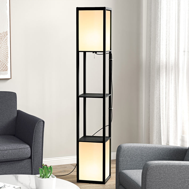 Modern Shelf Floor Lamp with Dual Ambient Lighting for Living Room or Bedroom, Black
