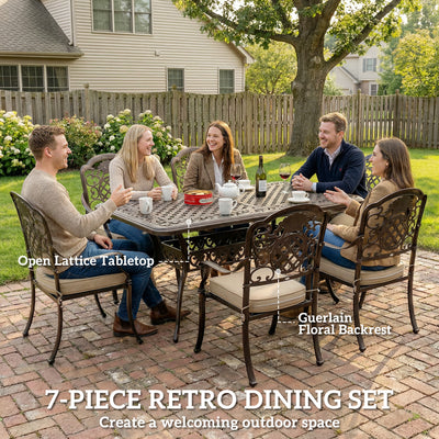 6 Seater Metal Garden Dining Set with Cushioned Chairs and Rustproof Aluminium Frame, Bronze Khaki Outsunny