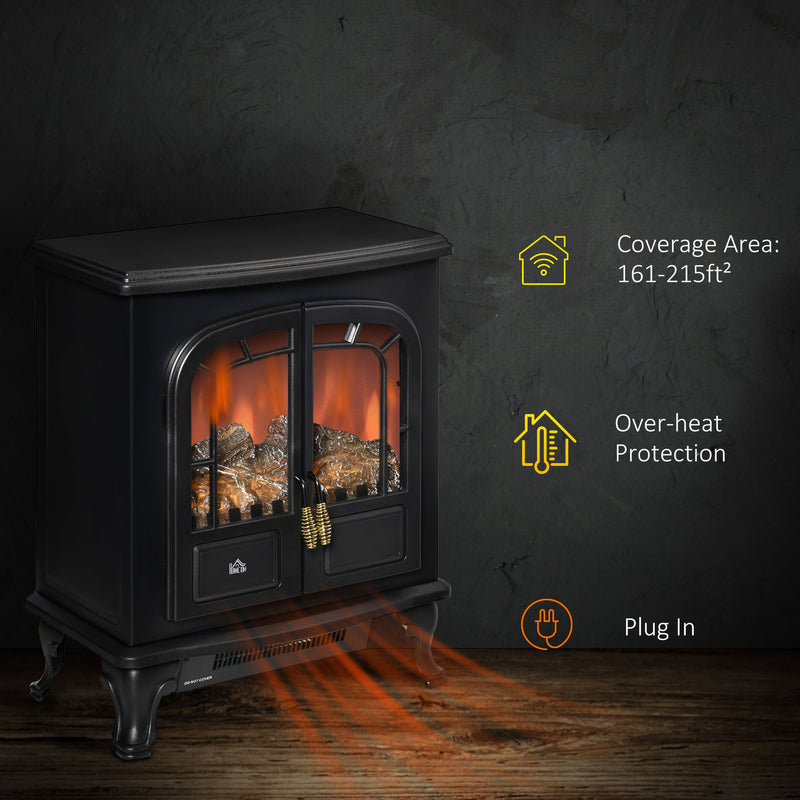 Freestanding Electric Fireplace with Adjustable Heat and Flame Effect for Small Rooms Black